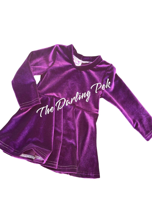 Purple Velvet - Long Sleeve Peplum Dress