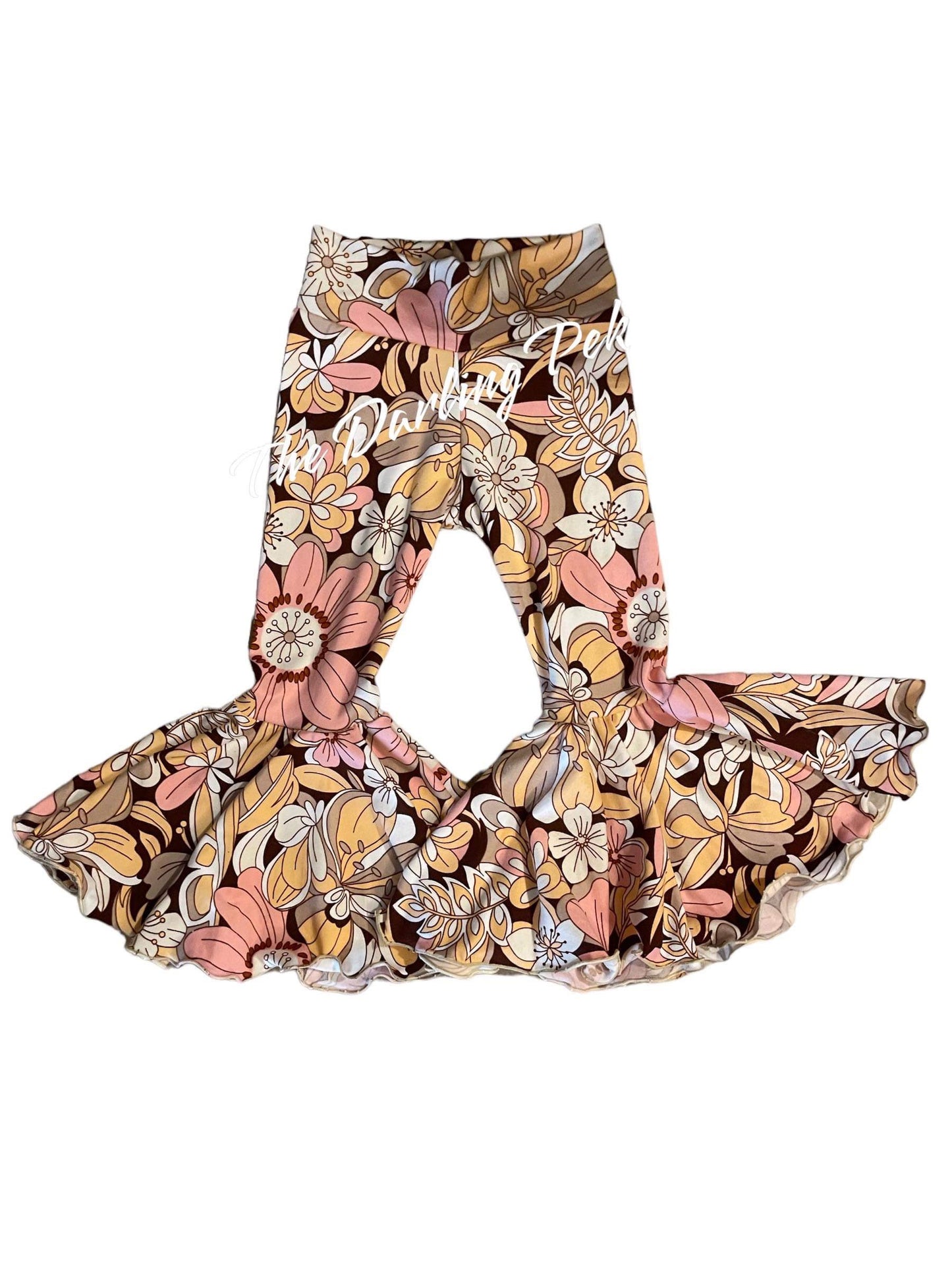 Brown Melon Floral - Bells w/Lettuce Hem