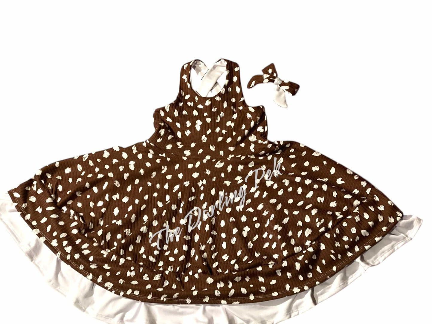 Pinafore Dress & Bow on clip - Deer Tracks