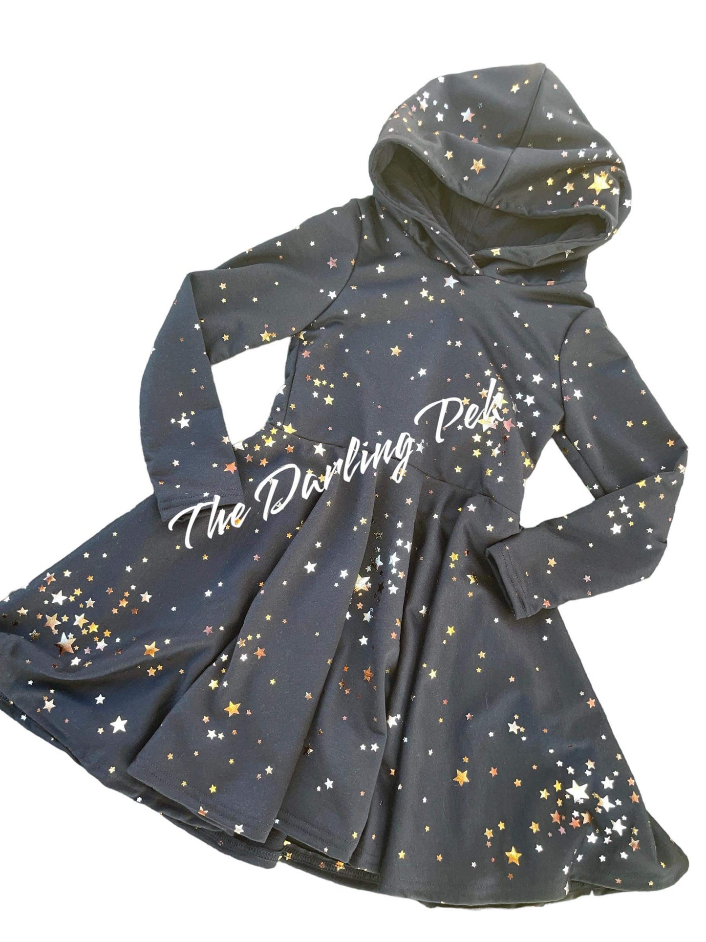 Black Star - Long Sleeve Hooded Peplum Dress