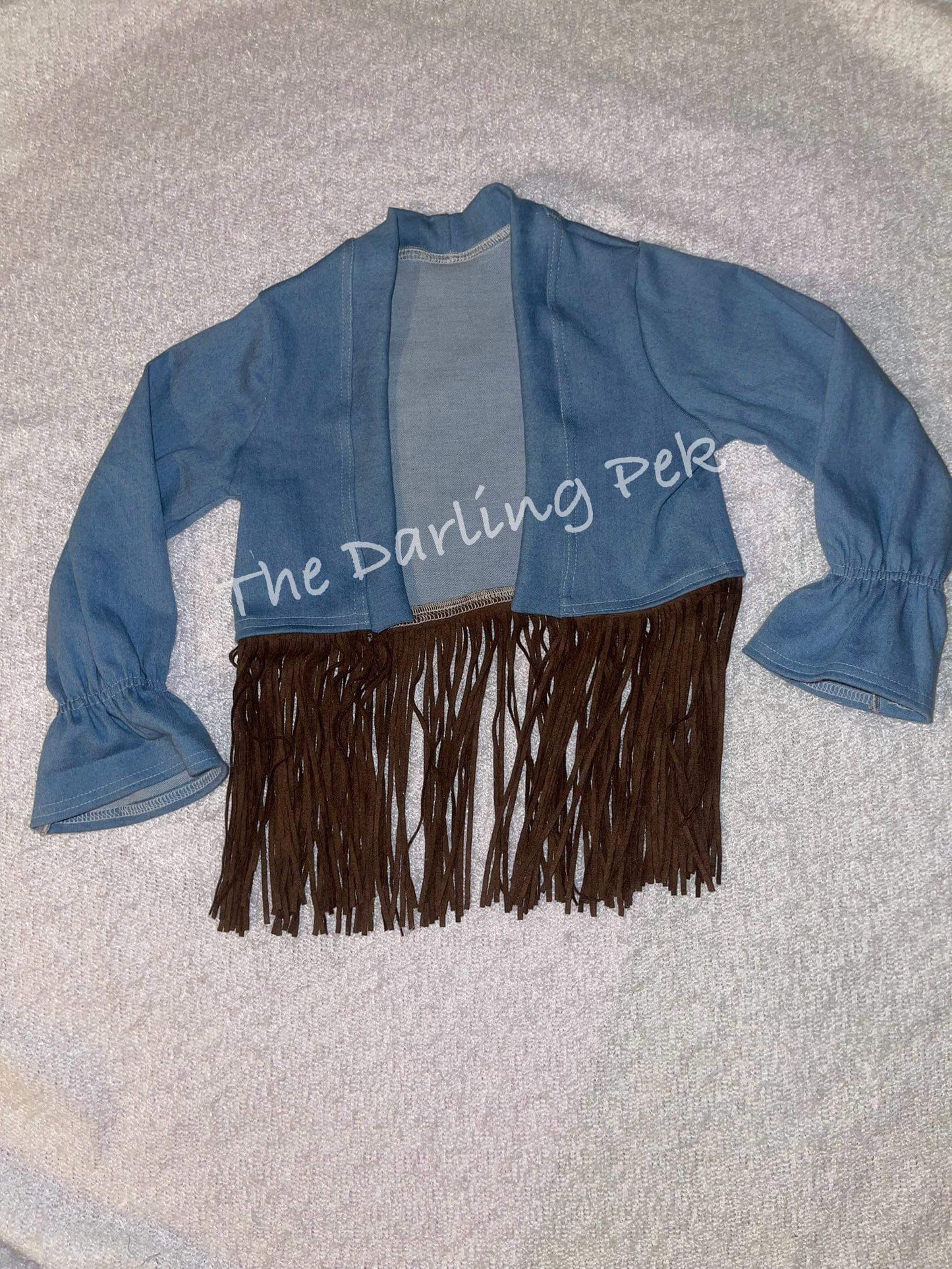 Denim Crop Cardigan w/Fringe Trim