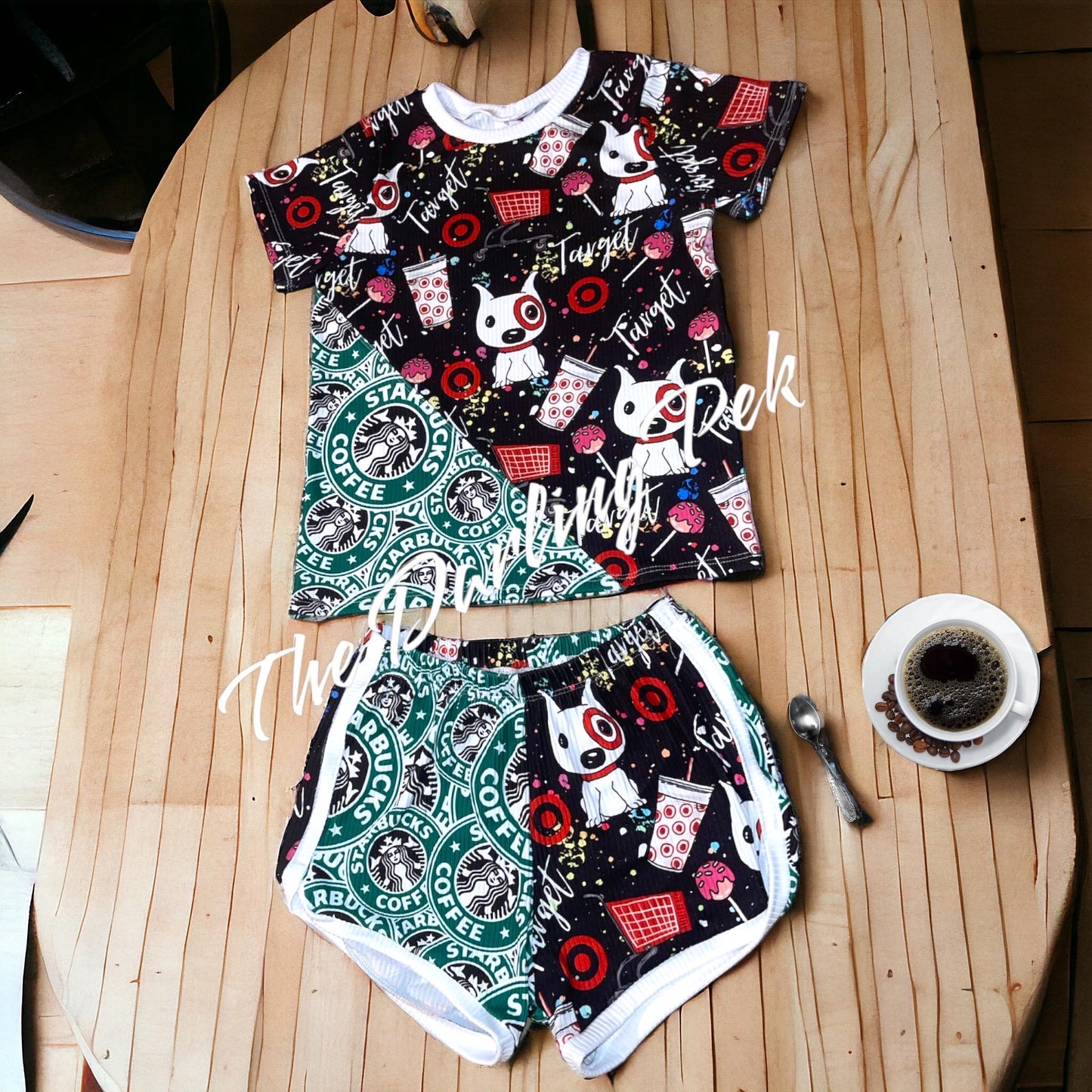 Tee & Track Shorts Set - Spot Dog & Coffee