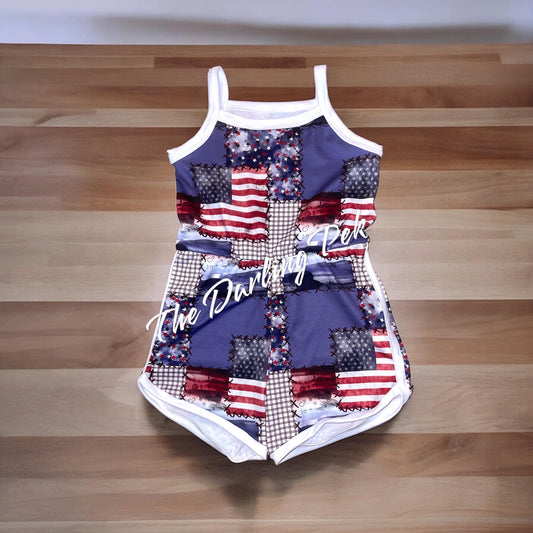 Retro Romper - RWB Patchwork